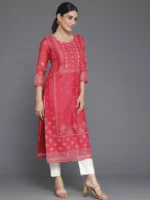 Coral Printed Chanderi Silk Straight Kurta - Image 2
