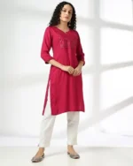 Women Straight Kurta with Embellished Yoke